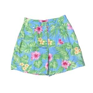Lauren Ralph Lauren Linen Shorts Womens 8 Vintage Tropical Floral High Rise